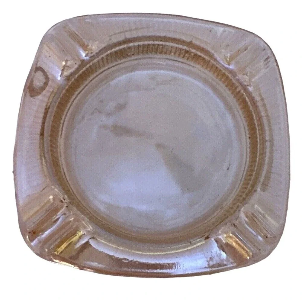 Vintage Carnival Peach Glass Ashtray Retro‎ Home Decor Square Cigarette Holder
